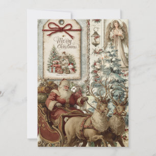 Whimsical Rustic Vintage Santa  Christmas Card