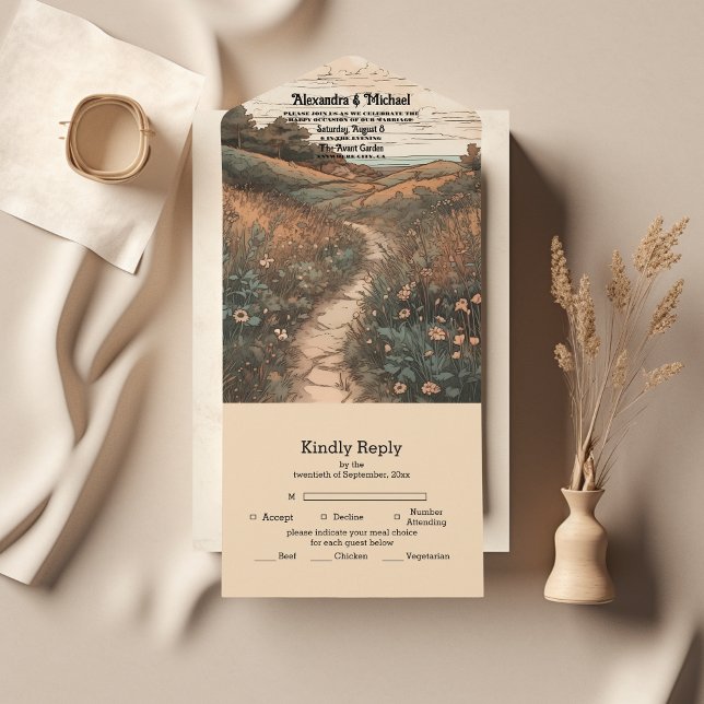 Whimsical Rustic Wildflower Meadow Wedding All In One Invitation (Creator Uploaded)