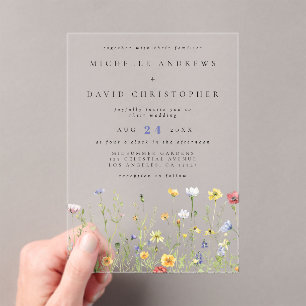 Whimsical Rustic Wildflower Wedding Acrylic Invitations