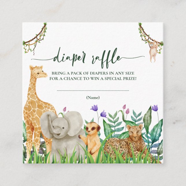 whimsical Safari Animal Baby Shower Diaper Raffle  Enclosure Card (Front)