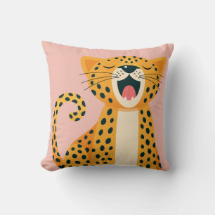 Whimsical Safari Animal Yawning Cheetah Cartoon Throw Pillow