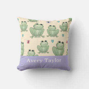 Whimsical Sage Frog Gender Neutral Nursery Name Throw Pillow