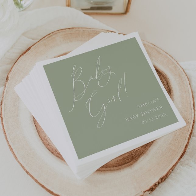 Whimsical Sage Green Baby Girl Baby Shower Napkin (Creator Uploaded)