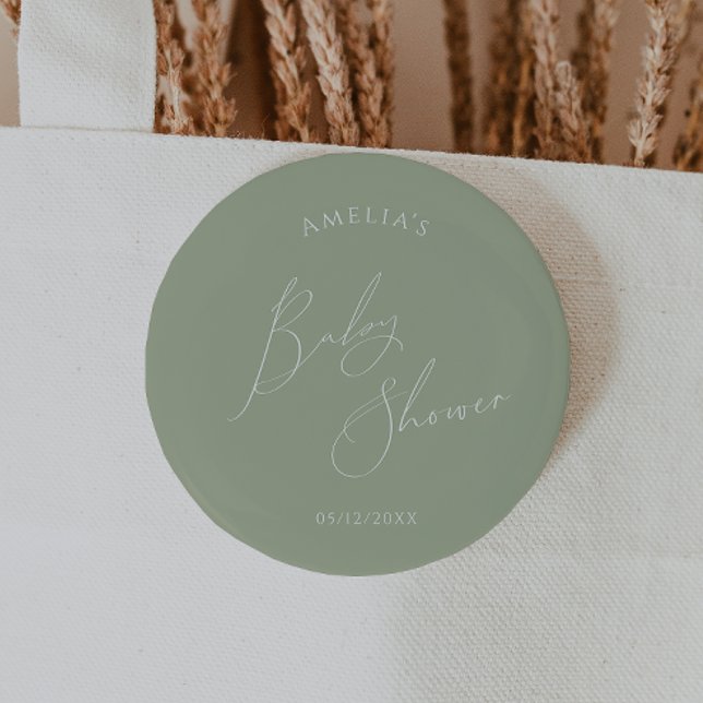 Whimsical Sage Green Baby Shower 2 Inch Round Button (Creator Uploaded)