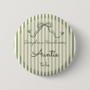 Whimsical Sage Green Baby Shower Auntie To Be 2 Inch Round Button