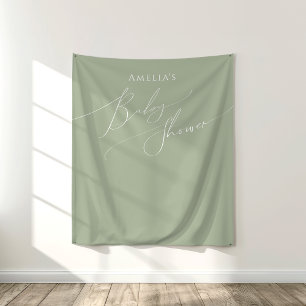 Whimsical Sage Green Baby Shower Backdrop Tapestry