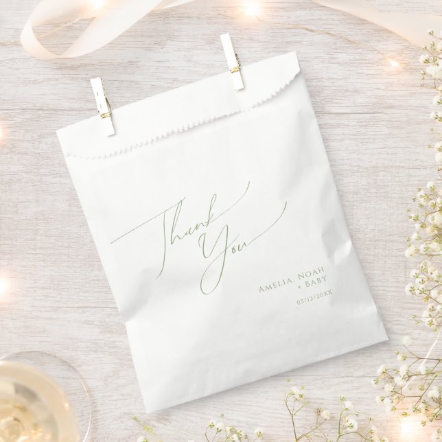 Whimsical Sage Green Baby Shower Thank You Favour Bag (Clipped)
