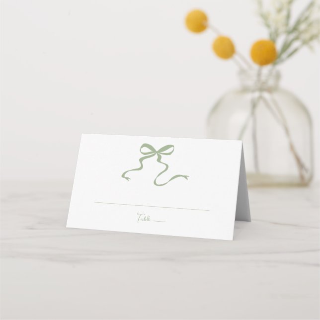 Whimsical Sage Green Bow Place Card (Front)