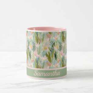 Whimsical Sage Green Floral Personalized  Mug