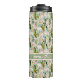 Whimsical Sage Green Floral Personalized  Thermal Tumbler