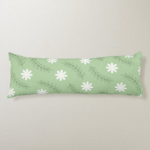 Whimsical Sage Green Floral Retro, Cheerful Body Pillow