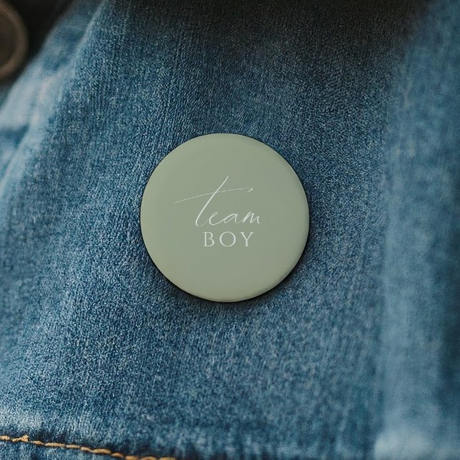 Whimsical Sage Green Gender Reveal Team Boy 2 Inch Round Button (Creator Uploaded)