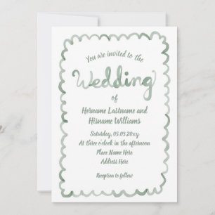 Whimsical Sage Green Hand Drawn Watercolor Wedding Invitation