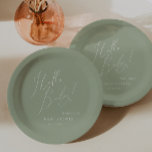 Whimsical Sage Green  Hello Baby! Baby Shower Paper Plate<br><div class="desc">Introducing our whimsical sage green hello baby! baby shower paper plates, perfect for your simple modern boho celebration any season of the year! This plate has a boho-chic, gender-neutral vibe with elegant calligraphy and a delicate minimalist design, making it ideal for both girls and boys. Plus, it's editable, so you...</div>