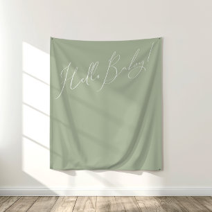 Whimsical Sage Green Hello Baby Backdrop Tapestry