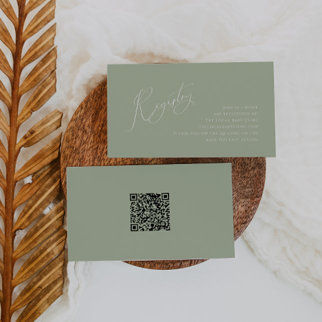 Whimsical Sage Green QR Code Baby Registry Enclosure Card (Creator Uploaded)