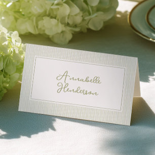 Whimsical Sage Green Stripes Place Cards