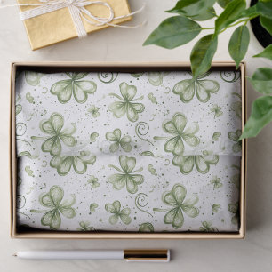 Whimsical Sage Green Watercolor Shamrock  Tissue Paper