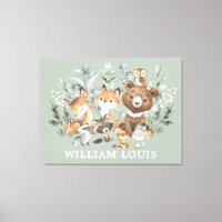 Whimsical Sage Green Woodland Forest Animals