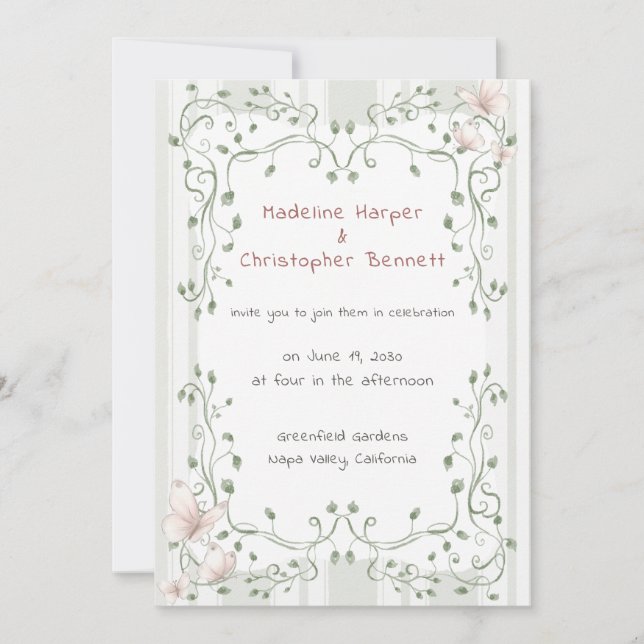 Whimsical Sage Greenery Garden Wedding Invitation (Front)