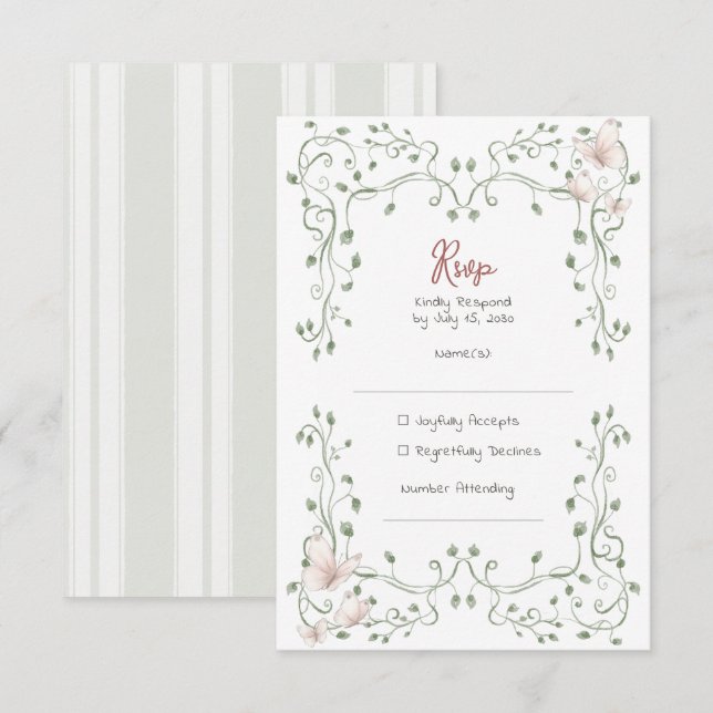Whimsical Sage Greenery Wedding RSVP Card (Front/Back)