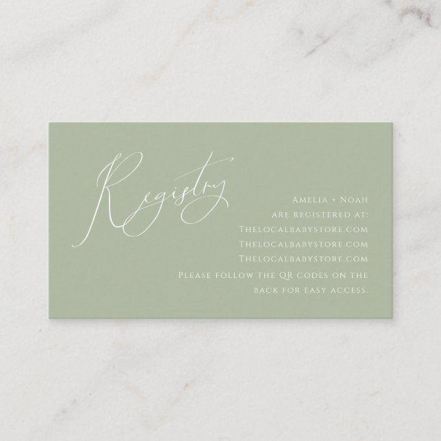 Whimsical Sage QR codes Baby Shower Enclosure Card (Front)
