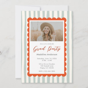 Whimsical Sage Stripes Graduation Party Photo Invitation