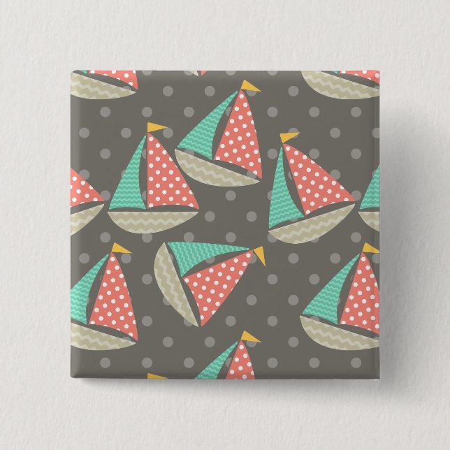 Whimsical Sailboats 2 Inch Square Button (Front)
