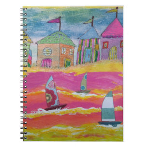 Whimsical Sailboats and Beach Huts Notebook