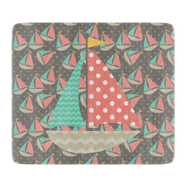 Whimsical Sailboats Cutting Board (Front)