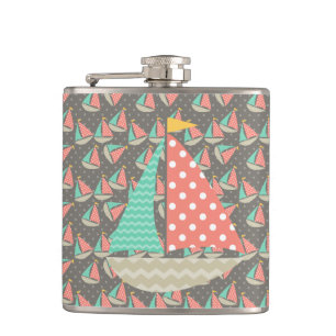 Whimsical Sailboats Hip Flask