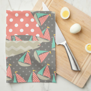 Whimsical Sailboats Kitchen Towel