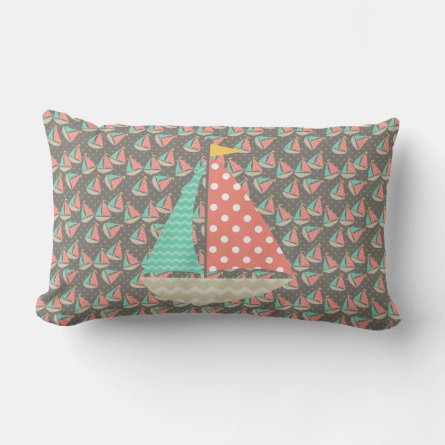 Whimsical Sailboats Lumbar Pillow (Front)