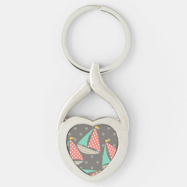 Whimsical Sailboats Metal Keychain (Front)