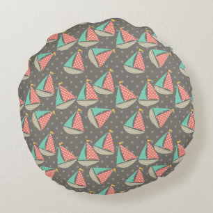 Whimsical Sailboats Round Pillow