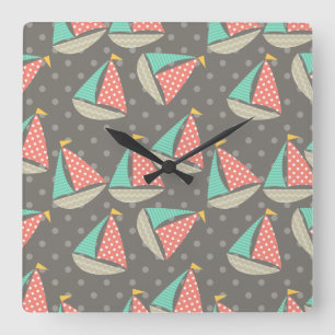 Whimsical Sailboats Square Wall Clock