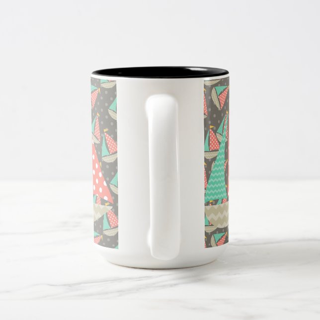 Whimsical Sailboats Two-Tone Coffee Mug (Handle)