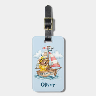 Whimsical Sailor Bear on Sailboat Luggage Tag