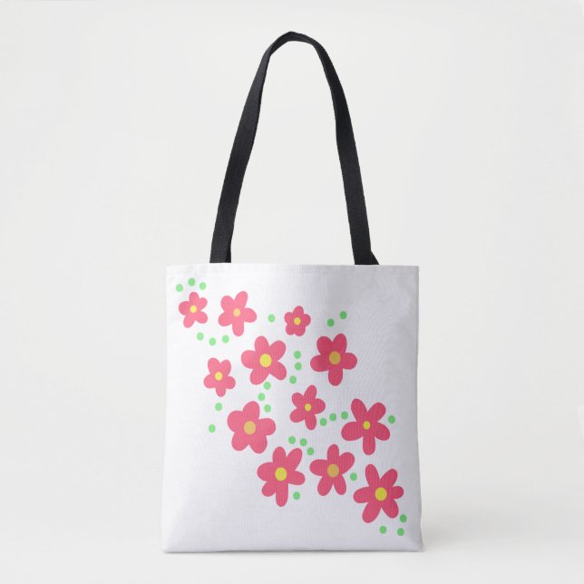 Whimsical Salmon Flowers Tote Bag (Front)