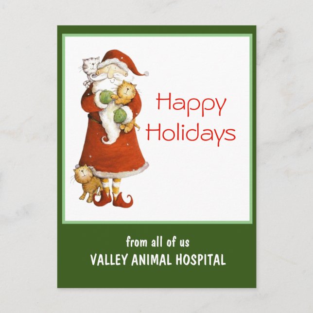 Whimsical Santa and Cats Customizable Holiday Postcard (Front)