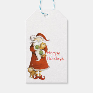Whimsical Santa and Cats Holiday Gift Tags