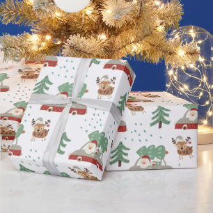 Whimsical Santa and Reindeer Christmas Wrapping Paper