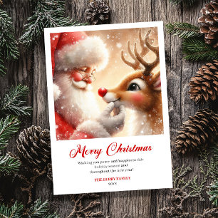 Whimsical Santa and Rudolph Cheerful Christmas Holiday Card