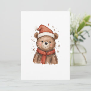 Whimsical Santa Bear with Red Scarf Holiday Card