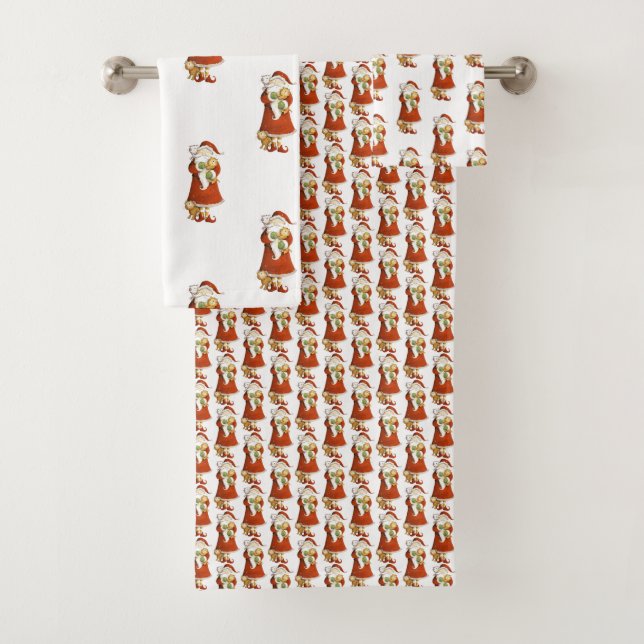 Whimsical Santa & Cats Bath Towel Set (Insitu)