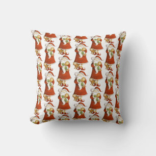 Whimsical Santa & Cats Pattern Throw Pillow