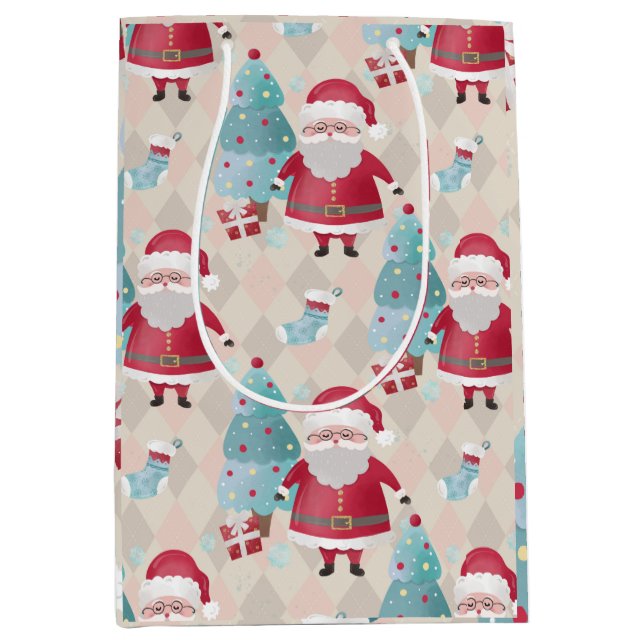 Whimsical Santa Claus and Christmas Trees Medium Gift Bag (Front)