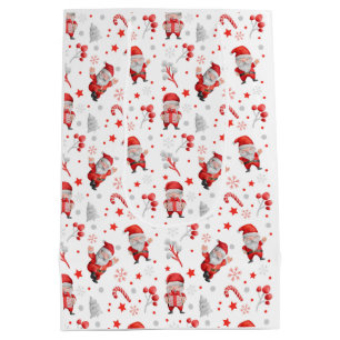 Whimsical Santa Claus, Candy Canes, Trees, Stars W Medium Gift Bag
