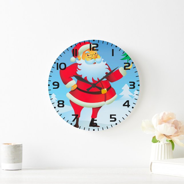Whimsical Santa Claus with Mini Christmas Tree  Large Clock (Creator Uploaded)