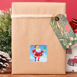 Whimsical Santa Claus with Mini Christmas Tree  Square Sticker